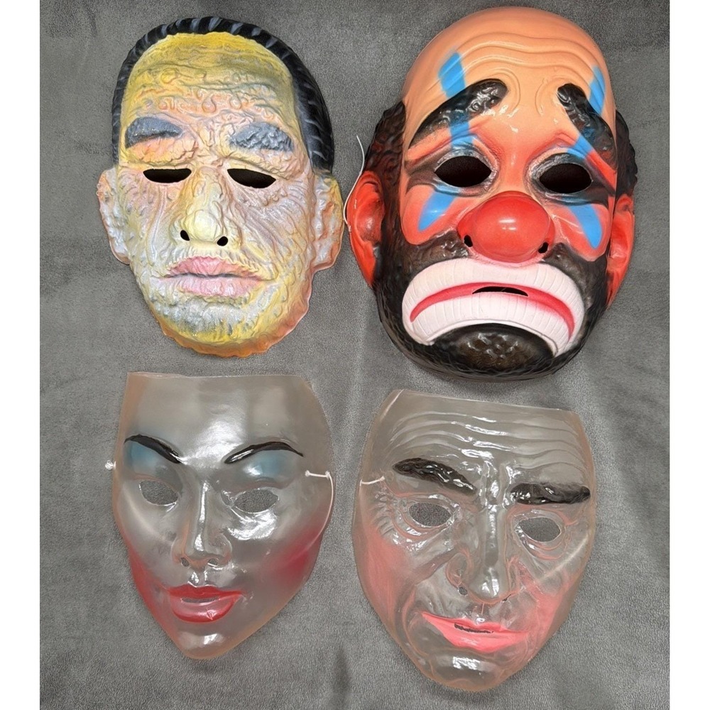 Vintage Ben Cooper Halloween Mask Lot Hobo Clown Mummy & Transparent Masks
